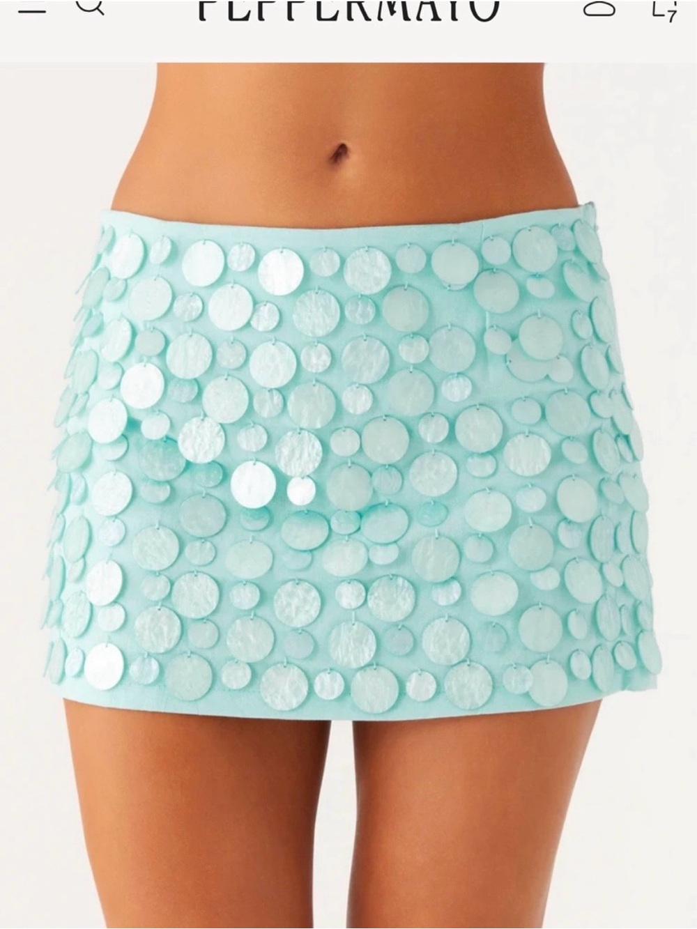 Peppermayo Mint Sequin Disk Mini Skirt